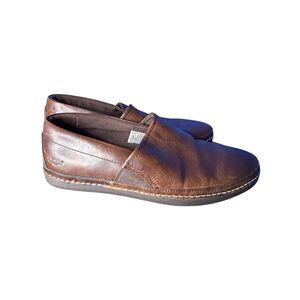 UGG Mens Brown Leather Reefton Slip-On Loafer Shoes Size 10 Classic Quality